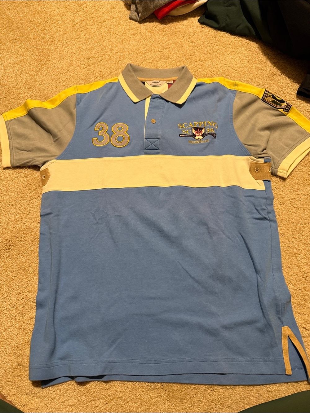 Light Blue Polo Shirt with Yellow & Cream Accents